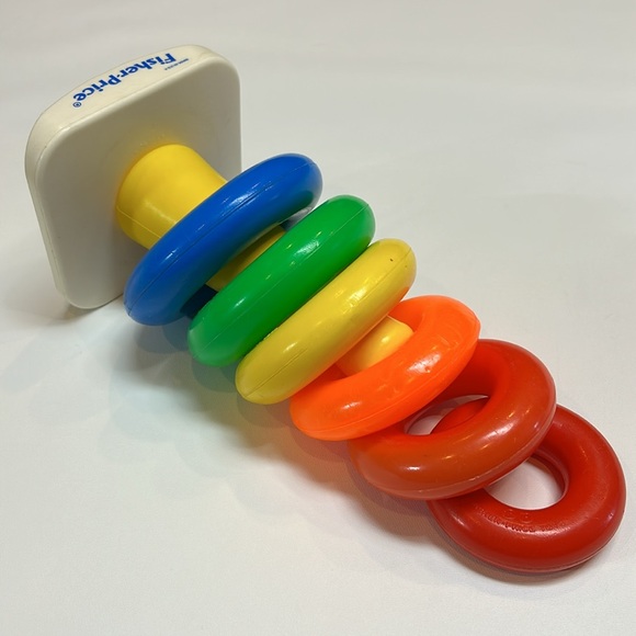Vintage Fisher Price Stacking Rainbow Rings Baby Kids Toy Play Classic Colourful - Picture 5 of 5